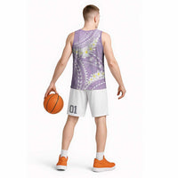 Polynesian Vintage Floral Basketball Jersey Lavender Motifs LT7 - Polynesian Pride