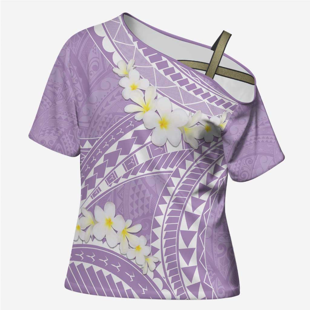 Polynesian Vintage Floral Cross Shoulder Shirt Lavender Motifs LT7 Female Lavender - Polynesian Pride