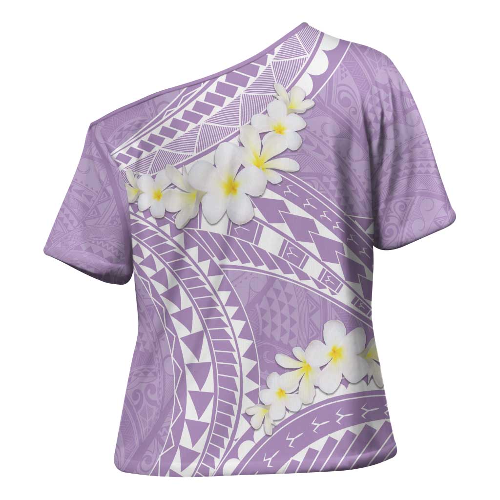 Polynesian Vintage Floral Cross Shoulder Shirt Lavender Motifs LT7 - Polynesian Pride
