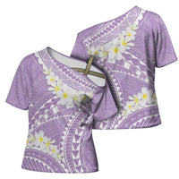 Polynesian Vintage Floral Cross Shoulder Shirt Lavender Motifs LT7 - Polynesian Pride