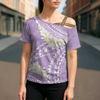 Polynesian Vintage Floral Cross Shoulder Shirt Lavender Motifs LT7 - Polynesian Pride