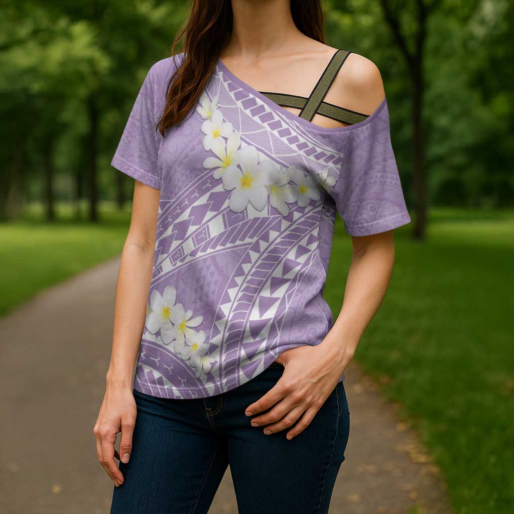 Polynesian Vintage Floral Cross Shoulder Shirt Lavender Motifs LT7 - Polynesian Pride