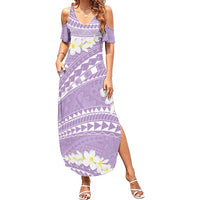 Polynesian Vintage Floral Family Matching Summer Maxi Dress and Hawaiian Shirt Lavender Motifs - Polynesian Pride