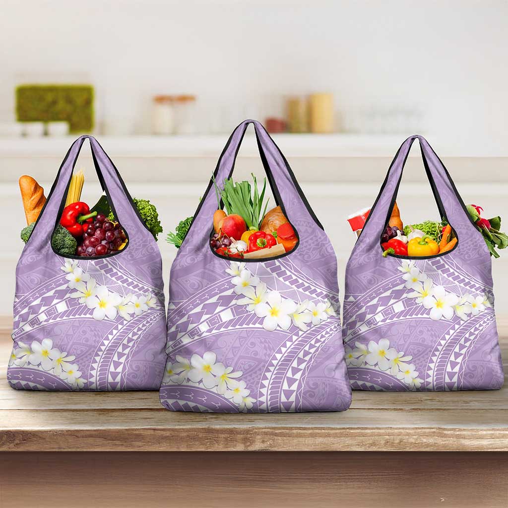 Polynesian Vintage Floral Grocery Bag Lavender Motifs LT7 3-pack One Size Lavender - Polynesian Pride