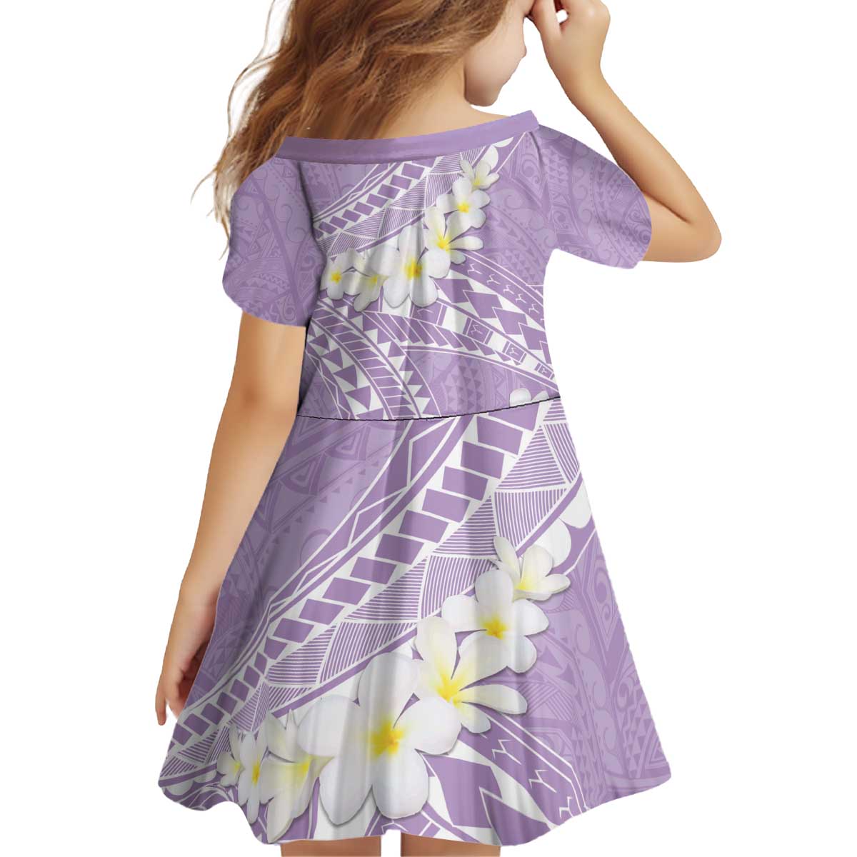 Polynesian Vintage Floral Kid Short Sleeve Dress Lavender Motifs - Polynesian Pride