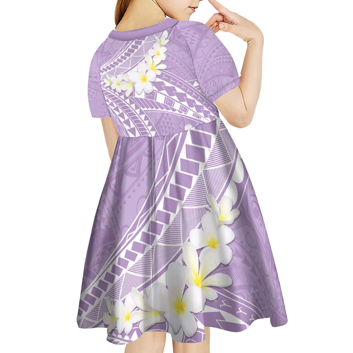 Polynesian Vintage Floral Kid Short Sleeve Dress Lavender Motifs - Polynesian Pride