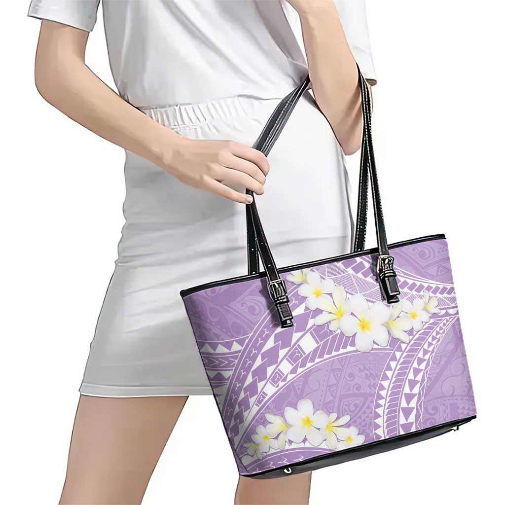 Polynesian Vintage Floral Leather Tote Bag Lavender Motifs - Polynesian Pride