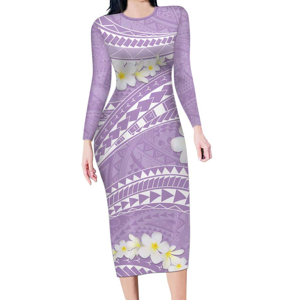 Polynesian Vintage Floral Long Sleeve Bodycon Dress Lavender Motifs - Polynesian Pride