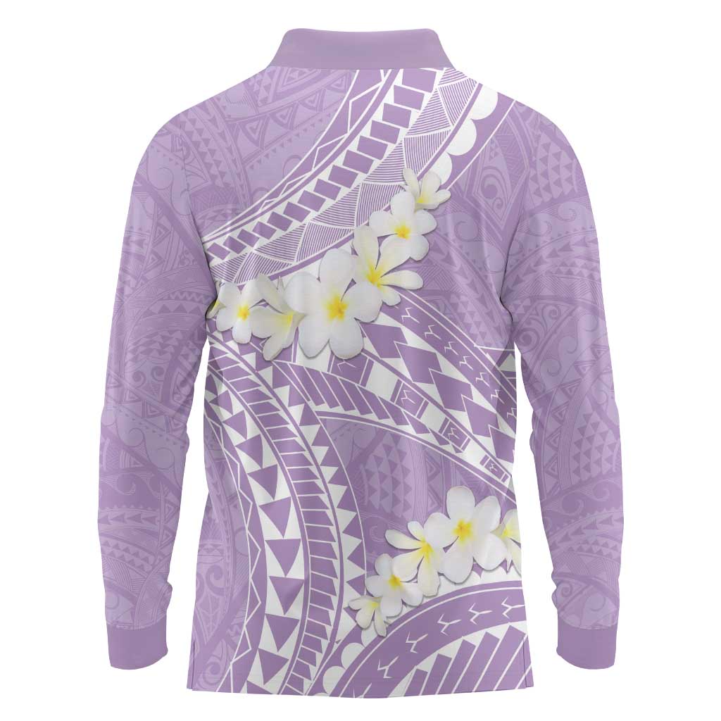 Polynesian Vintage Floral Long Sleeve Polo Shirt Lavender Motifs LT7 - Polynesian Pride