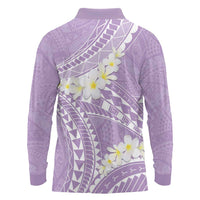 Polynesian Vintage Floral Long Sleeve Polo Shirt Lavender Motifs LT7 - Polynesian Pride