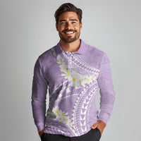 Polynesian Vintage Floral Long Sleeve Polo Shirt Lavender Motifs LT7 - Polynesian Pride
