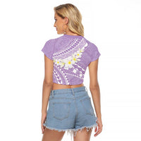 Polynesian Vintage Floral Raglan Cropped T Shirt Lavender Motifs - Polynesian Pride