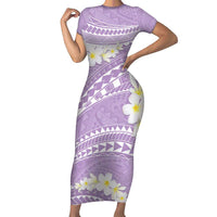 Polynesian Vintage Floral Short Sleeve Bodycon Dress Lavender Motifs - Polynesian Pride