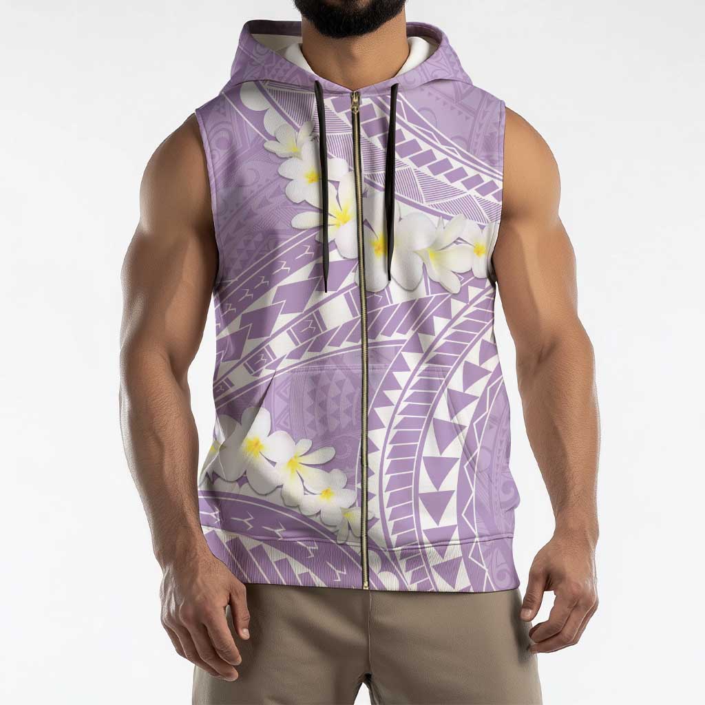 Polynesian Vintage Floral Sleeveless Zip Hoodie Lavender Motifs - Polynesian Pride