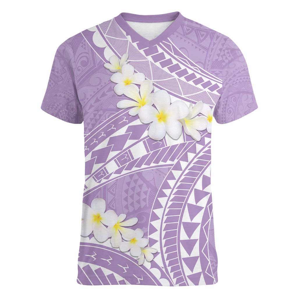 Polynesian Vintage Floral Women V-Neck T-Shirt Lavender Motifs - Polynesian Pride