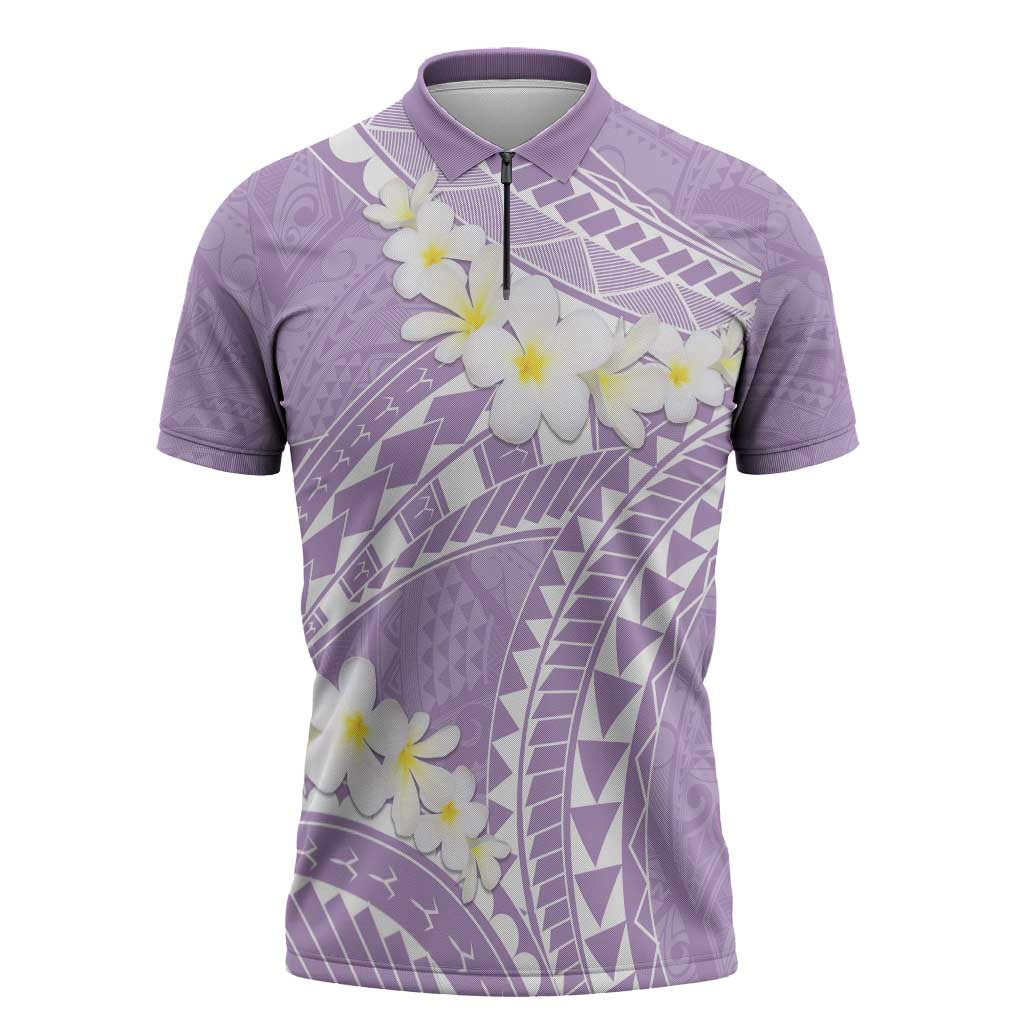 Polynesian Vintage Floral Zipper Polo Shirt Lavender Motifs LT7 Lavender - Polynesian Pride
