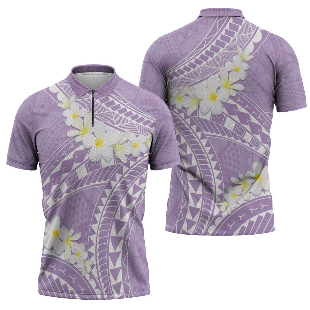 Polynesian Vintage Floral Zipper Polo Shirt Lavender Motifs LT7 - Polynesian Pride