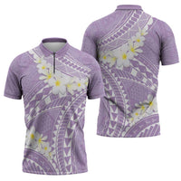 Polynesian Vintage Floral Zipper Polo Shirt Lavender Motifs LT7 - Polynesian Pride