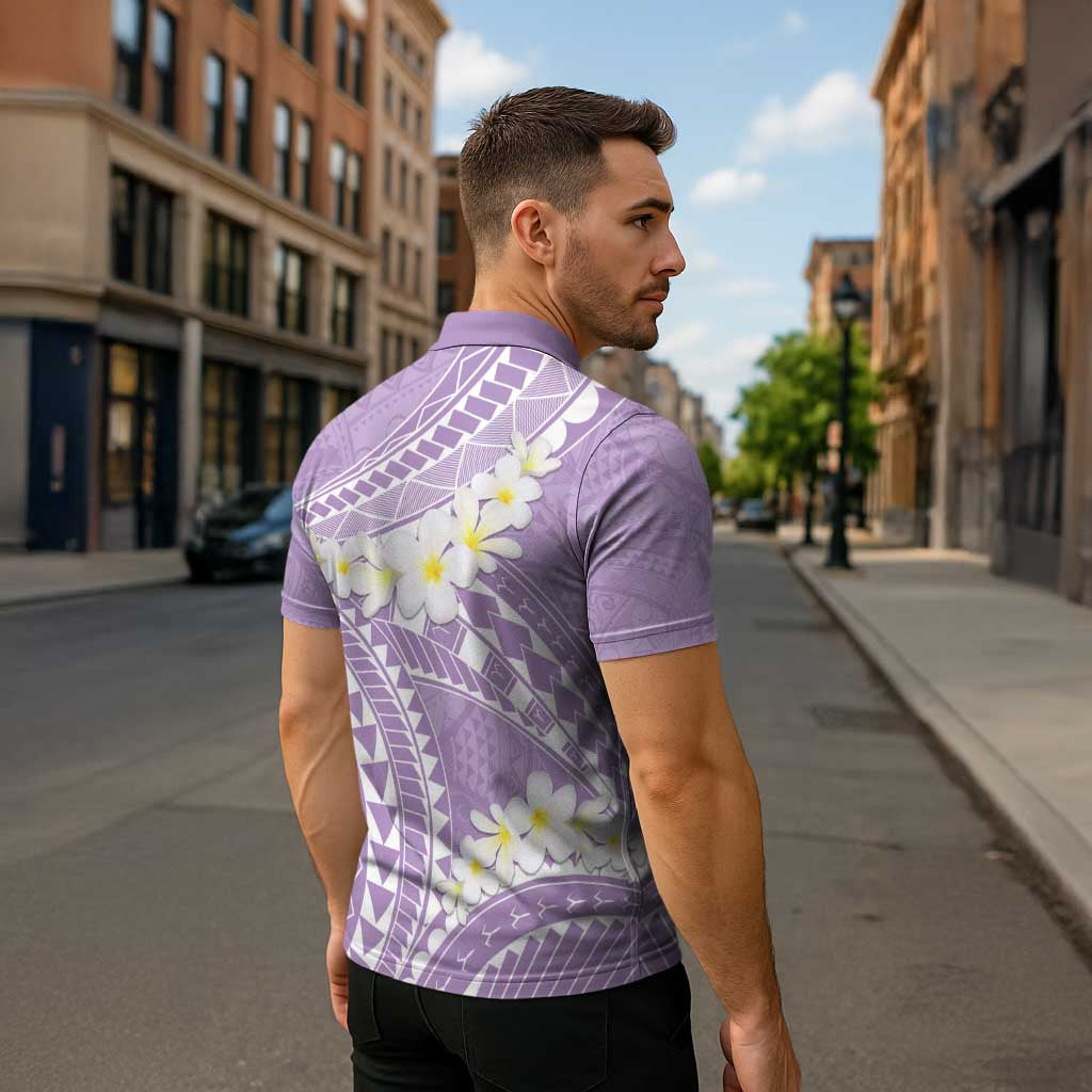 Polynesian Vintage Floral Zipper Polo Shirt Lavender Motifs LT7 - Polynesian Pride