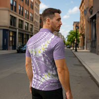 Polynesian Vintage Floral Zipper Polo Shirt Lavender Motifs LT7 - Polynesian Pride