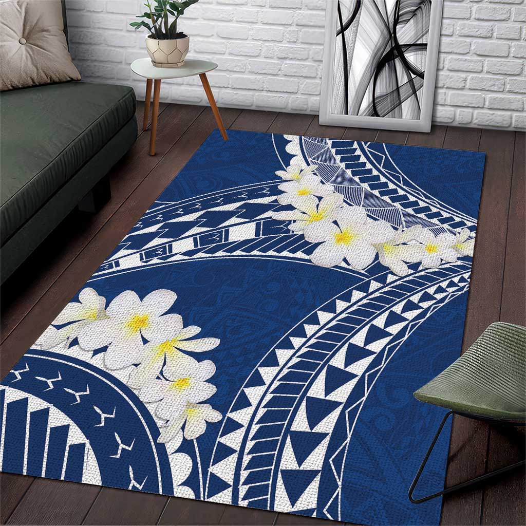 Polynesian Vintage Floral Area Rug Navy Blue Motifs - Polynesian Pride