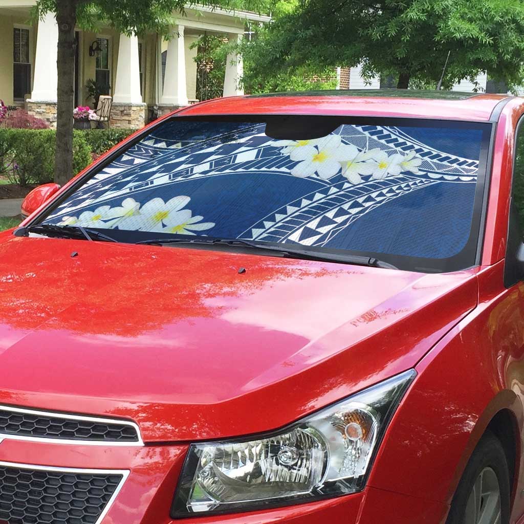 Polynesian Vintage Floral Auto Sun Shade Navy Blue Motifs - Polynesian Pride