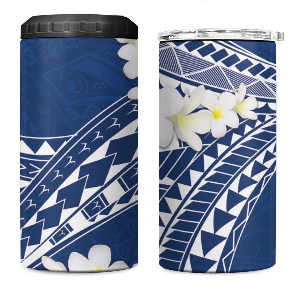 Polynesian Vintage Floral 4 in 1 Can Cooler Tumbler Navy Blue Motifs LT7 One Size: 16 oz Navy Blue - Polynesian Pride