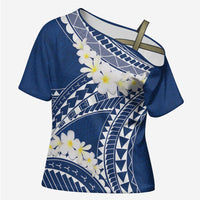 Polynesian Vintage Floral Cross Shoulder Shirt Navy Blue Motifs LT7 Female Navy Blue - Polynesian Pride