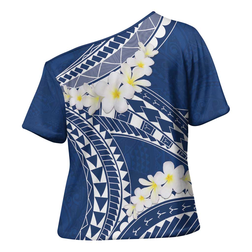 Polynesian Vintage Floral Cross Shoulder Shirt Navy Blue Motifs LT7 - Polynesian Pride