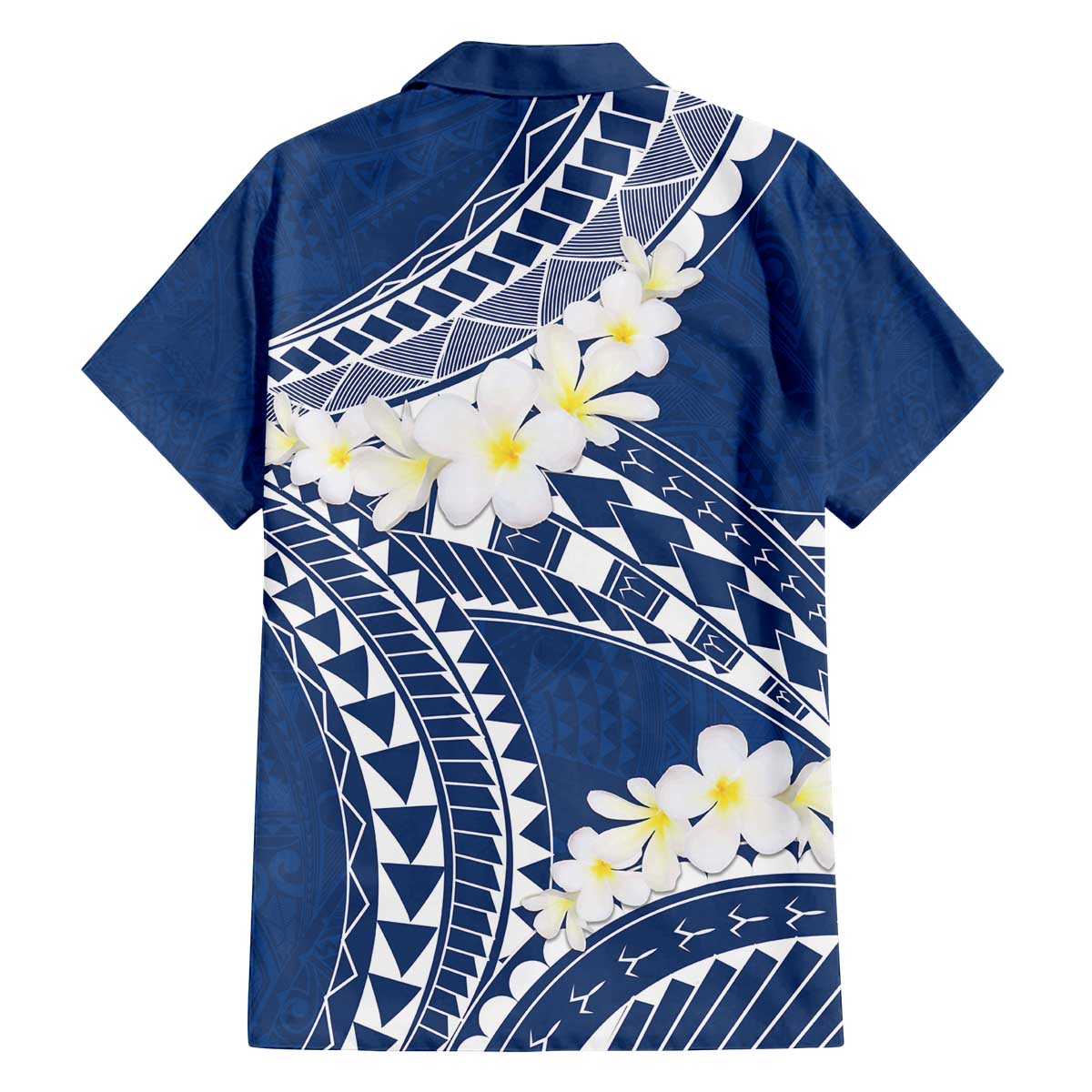 Polynesian Vintage Floral Family Matching Off The Shoulder Long Sleeve Dress and Hawaiian Shirt Navy Blue Motifs - Polynesian Pride