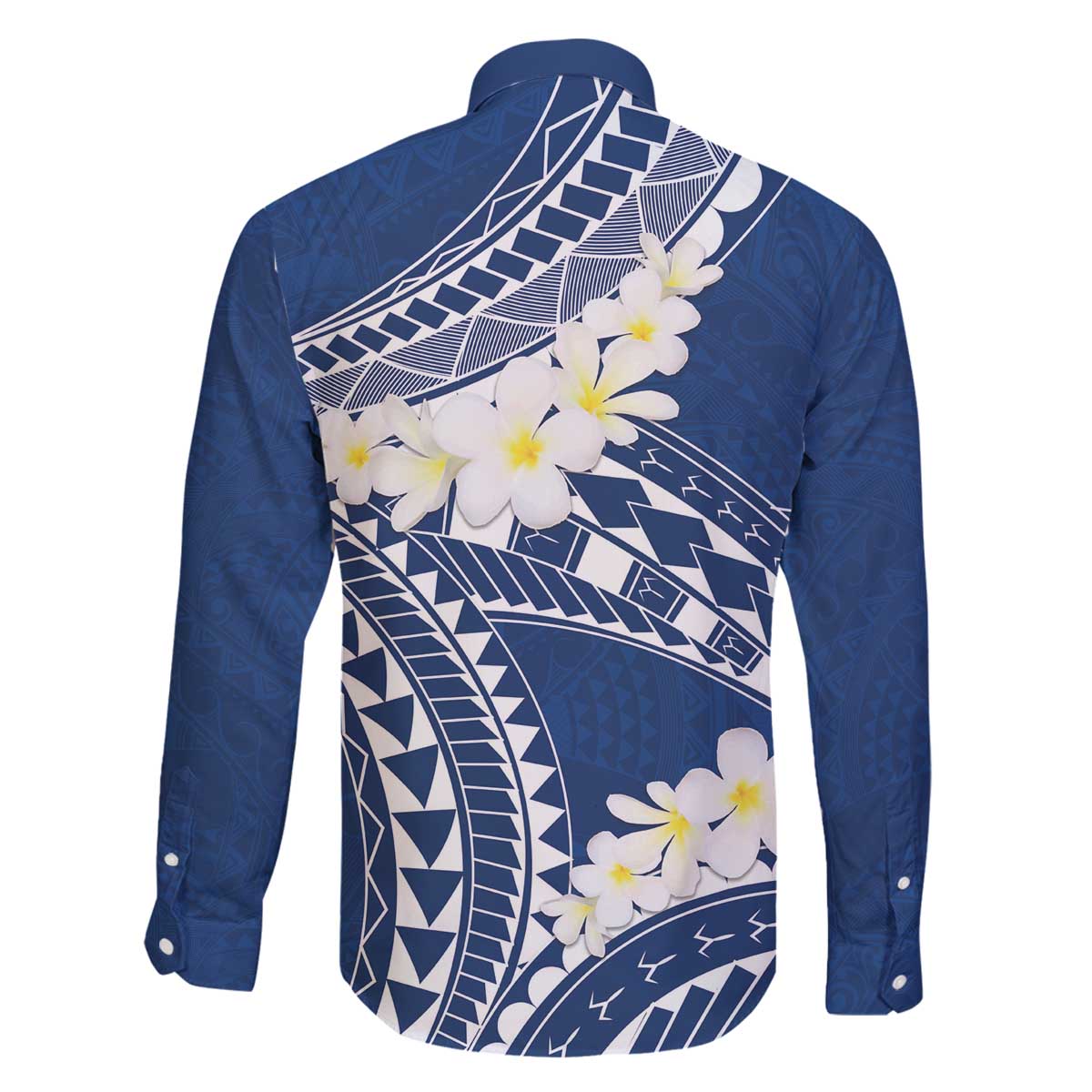Polynesian Vintage Floral Family Matching Off The Shoulder Long Sleeve Dress and Hawaiian Shirt Navy Blue Motifs - Polynesian Pride