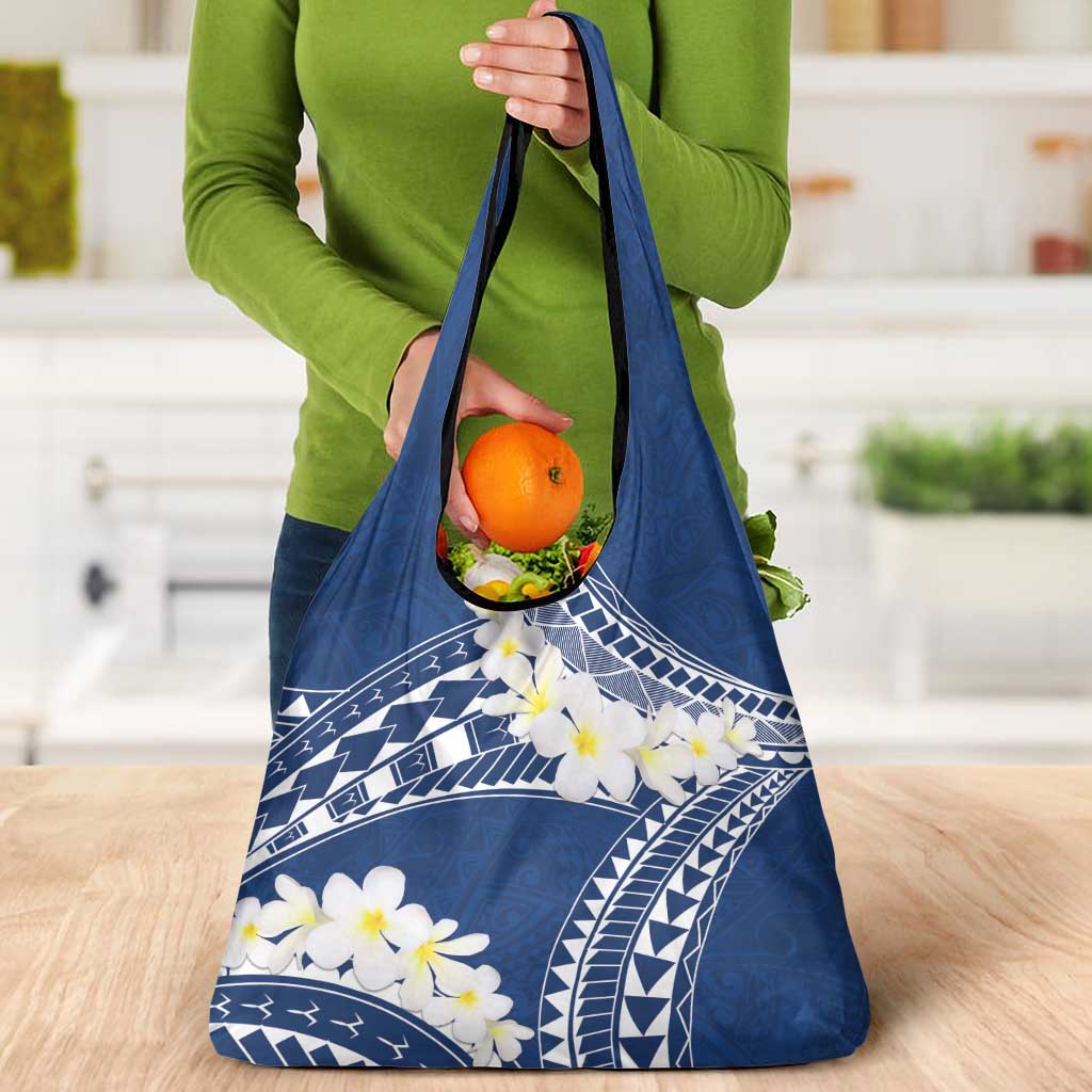 Polynesian Vintage Floral Grocery Bag Navy Blue Motifs LT7 - Polynesian Pride