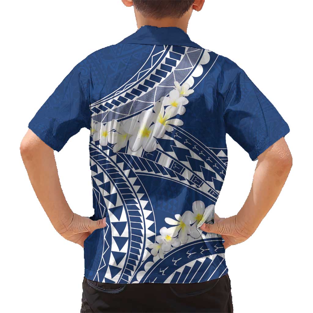 Polynesian Vintage Floral Kid Hawaiian Shirt Navy Blue Motifs - Polynesian Pride