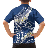 Polynesian Vintage Floral Kid Hawaiian Shirt Navy Blue Motifs - Polynesian Pride