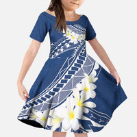 Polynesian Vintage Floral Kid Short Sleeve Dress Navy Blue Motifs - Polynesian Pride