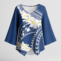 Polynesian Vintage Floral Kimono Sleeve Blouse Navy Blue Motifs LT7 Female Navy Blue - Polynesian Pride