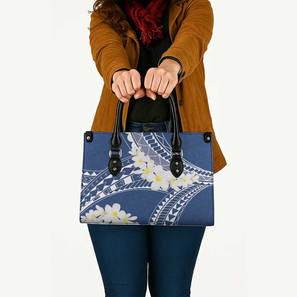 Polynesian Vintage Floral Leather Bag Navy Blue Motifs - Polynesian Pride