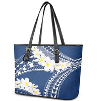 Polynesian Vintage Floral Leather Tote Bag Navy Blue Motifs - Polynesian Pride