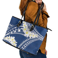 Polynesian Vintage Floral Leather Tote Bag Navy Blue Motifs - Polynesian Pride