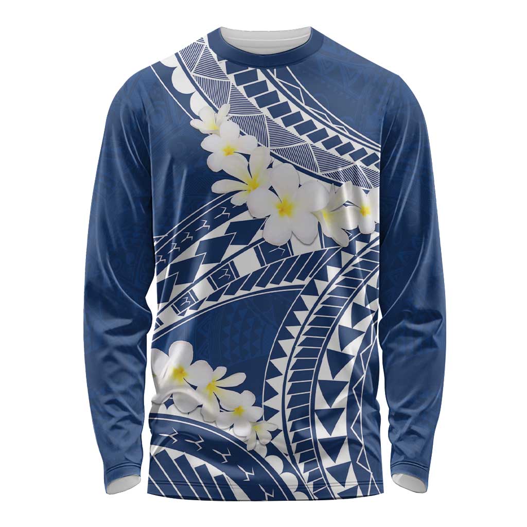 Polynesian Vintage Floral Long Sleeve Shirt Navy Blue Motifs LT7 Unisex Navy Blue - Polynesian Pride
