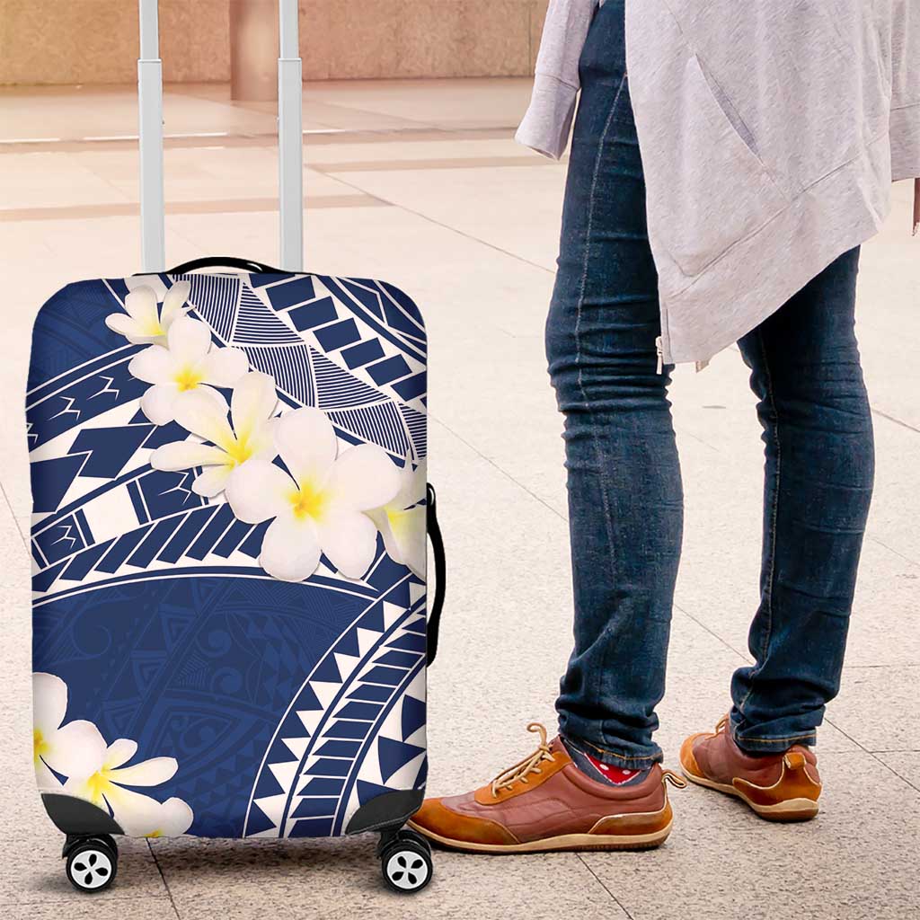 Polynesian Vintage Floral Luggage Cover Navy Blue Motifs - Polynesian Pride