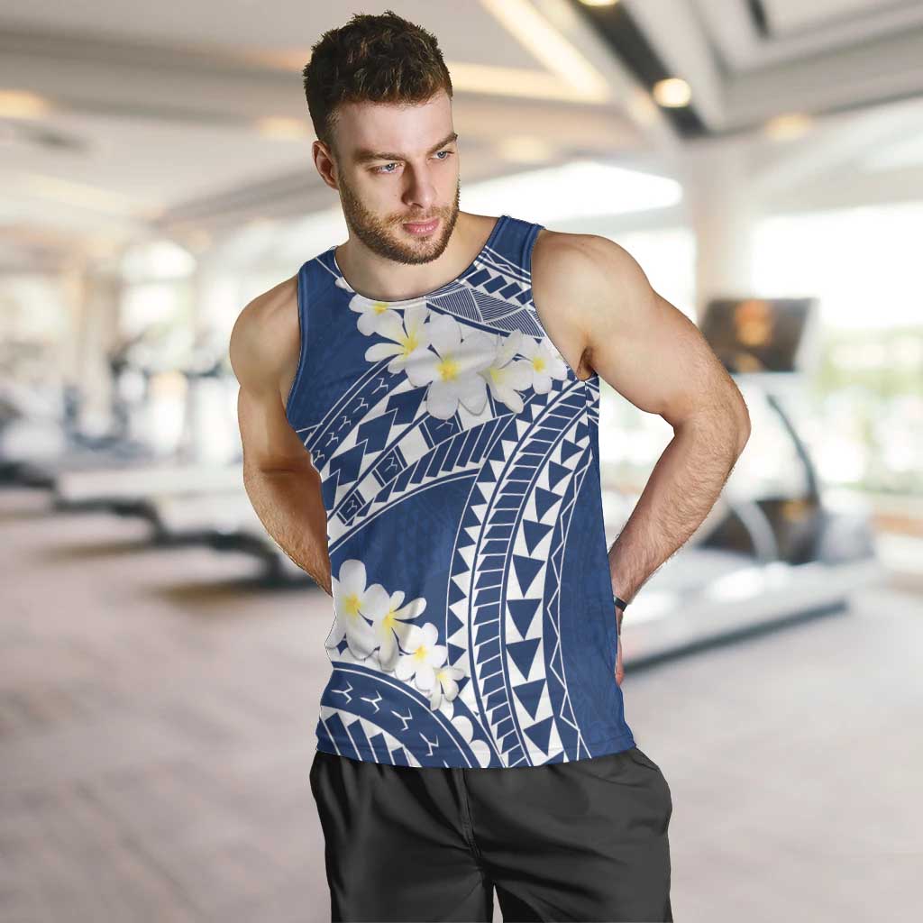 Polynesian Vintage Floral Men Tank Top Navy Blue Motifs LT7 Navy Blue - Polynesian Pride