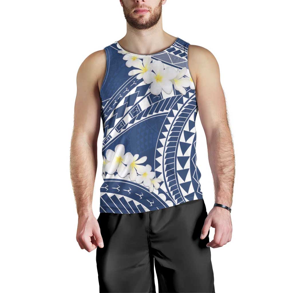 Polynesian Vintage Floral Men Tank Top Navy Blue Motifs LT7 - Polynesian Pride