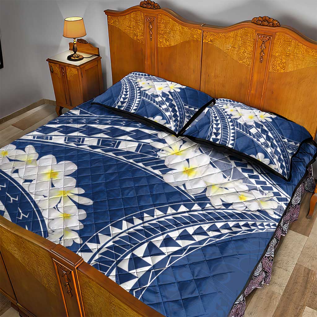 Polynesian Vintage Floral Quilt Bed Set Navy Blue Motifs - Polynesian Pride