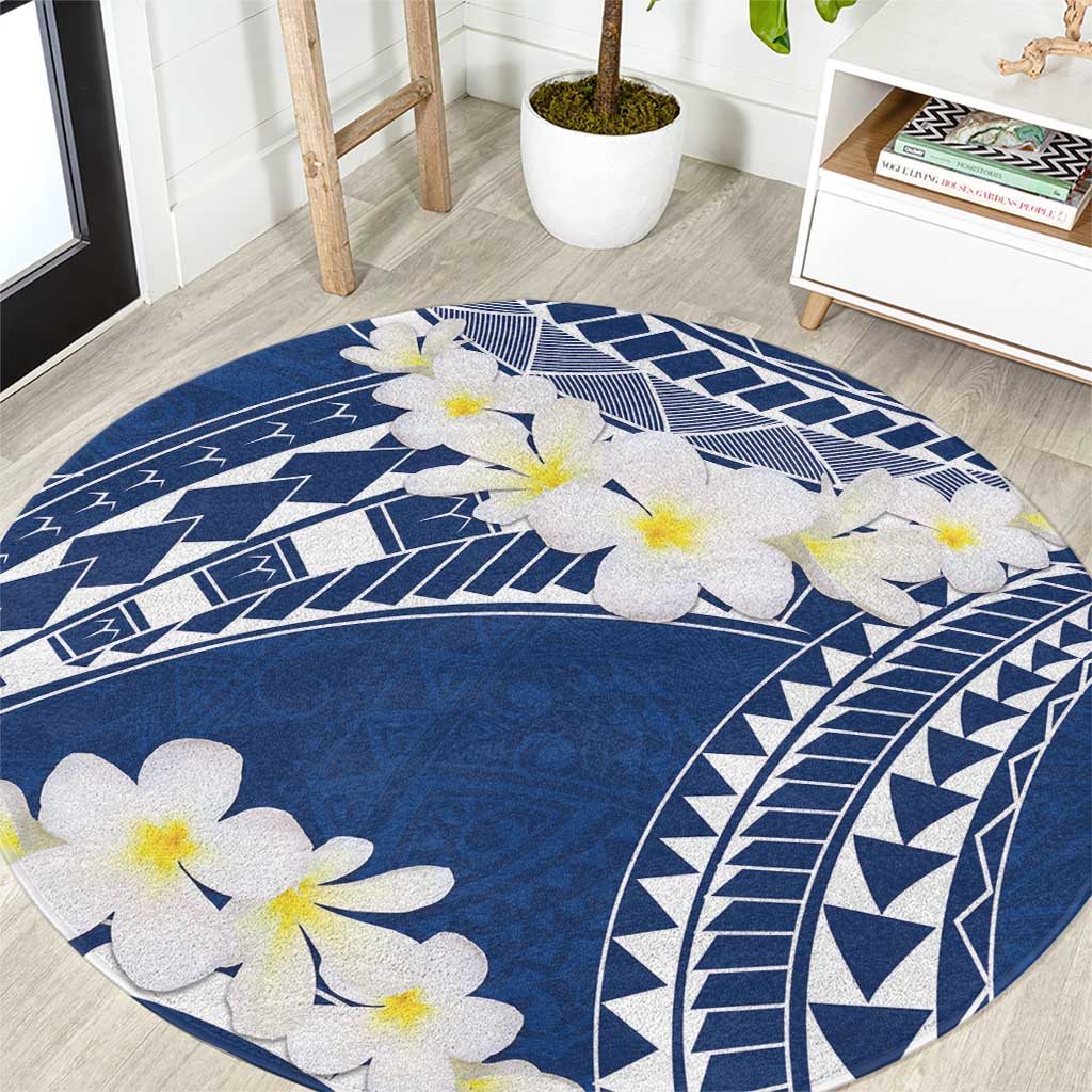 Polynesian Vintage Floral Round Carpet Navy Blue Motifs - Polynesian Pride
