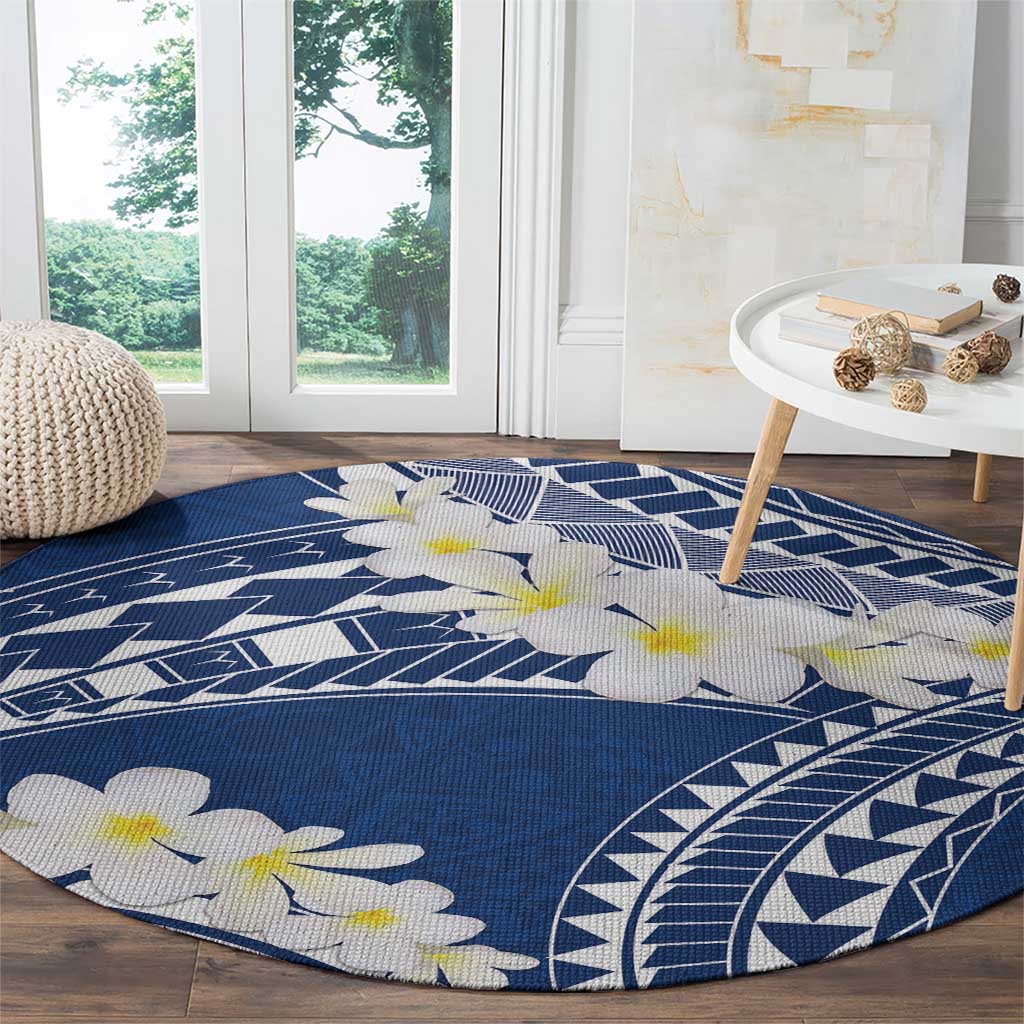 Polynesian Vintage Floral Round Carpet Navy Blue Motifs - Polynesian Pride