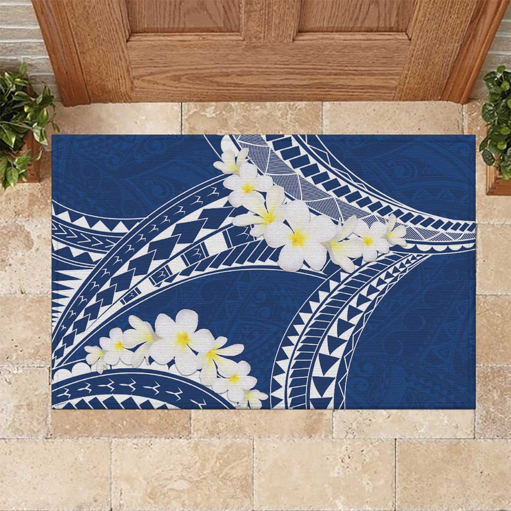 Polynesian Vintage Floral Rubber Doormat Navy Blue Motifs - Polynesian Pride