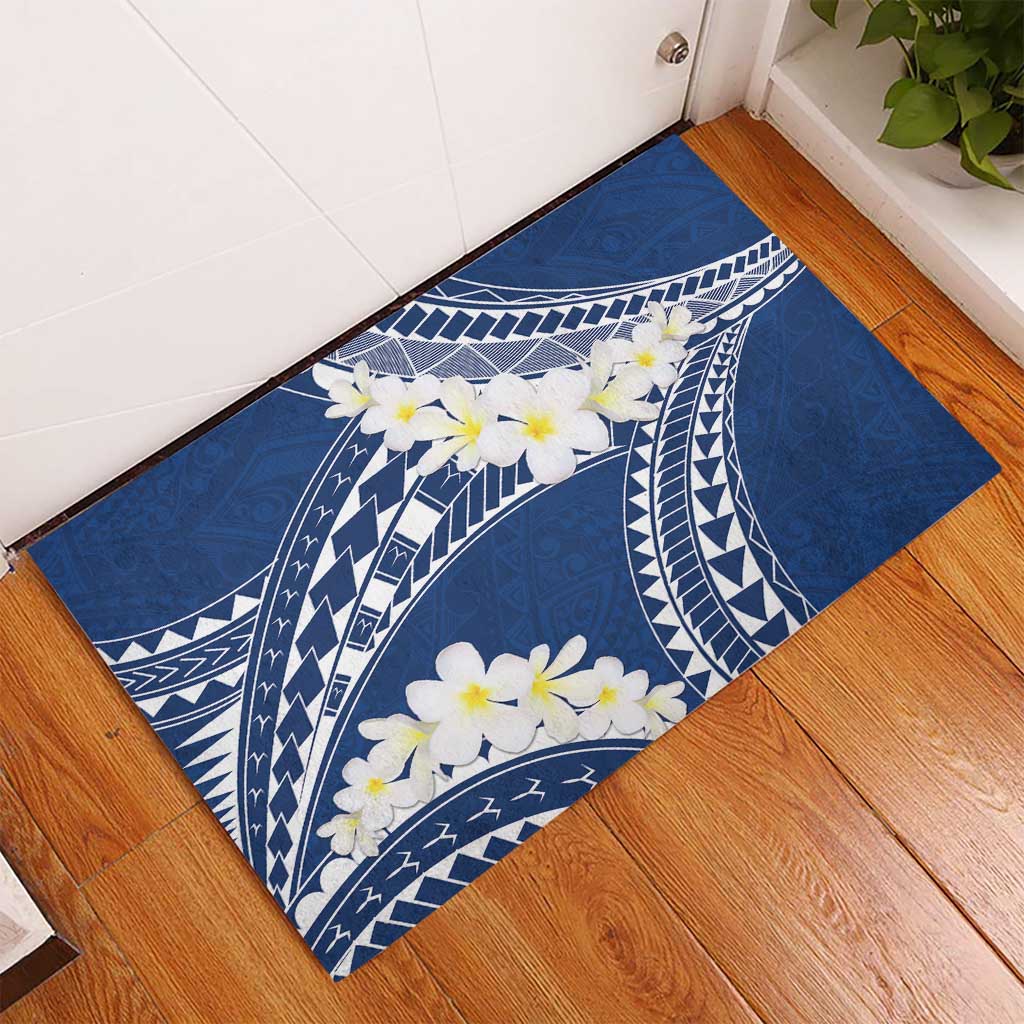 Polynesian Vintage Floral Rubber Doormat Navy Blue Motifs - Polynesian Pride
