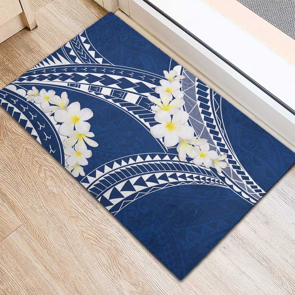Polynesian Vintage Floral Rubber Doormat Navy Blue Motifs - Polynesian Pride