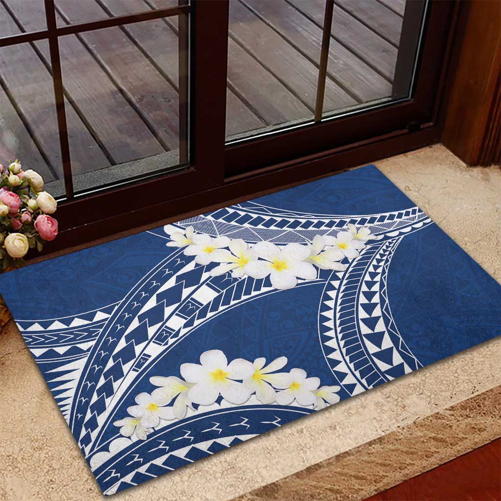 Polynesian Vintage Floral Rubber Doormat Navy Blue Motifs - Polynesian Pride
